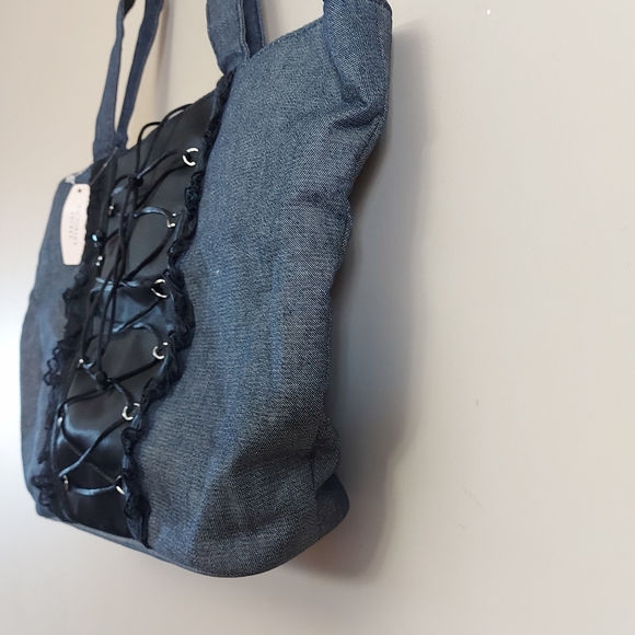 Victorias Secret Denim Corset Lace Up Tote curved shoulder Bag - Picture 3 of 7
